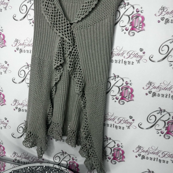 Dress cardigan grey knit crochet knitted buttons flowy waterfall comfy stretchy - Picture 9 of 16